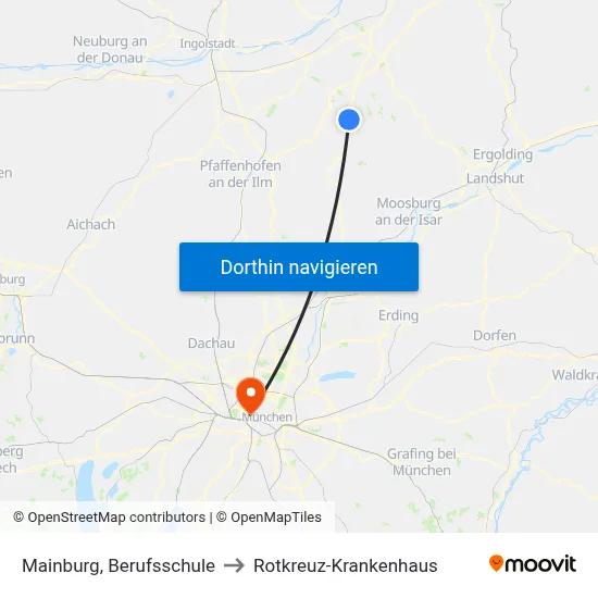 Mainburg, Berufsschule to Rotkreuz-Krankenhaus map