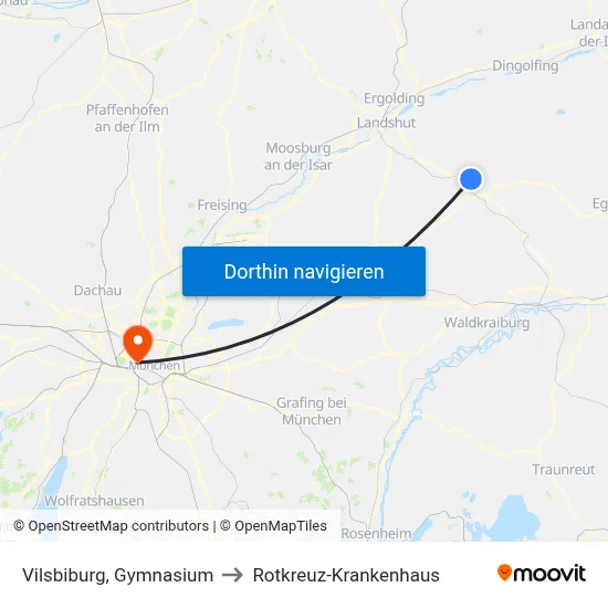 Vilsbiburg, Gymnasium to Rotkreuz-Krankenhaus map