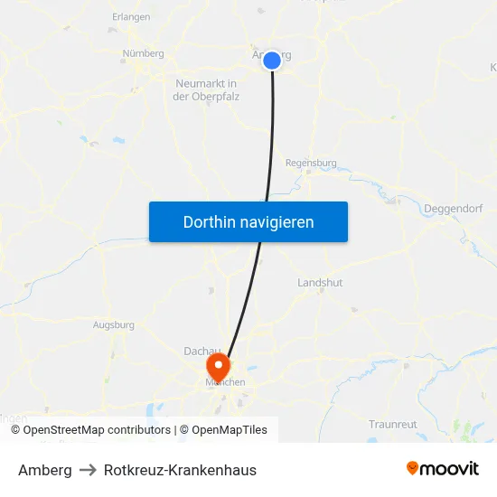 Amberg to Rotkreuz-Krankenhaus map