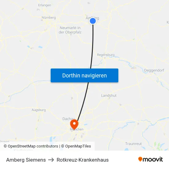 Amberg Siemens to Rotkreuz-Krankenhaus map