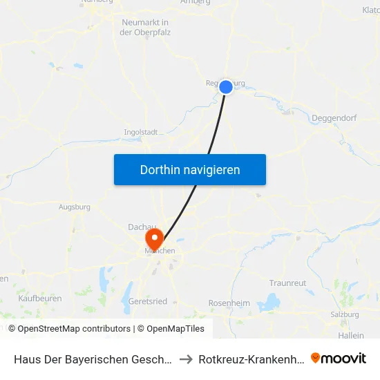 Haus Der Bayerischen Geschichte to Rotkreuz-Krankenhaus map