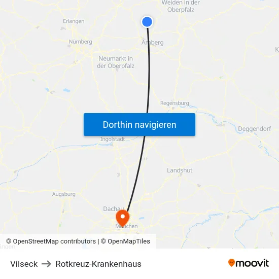 Vilseck to Rotkreuz-Krankenhaus map