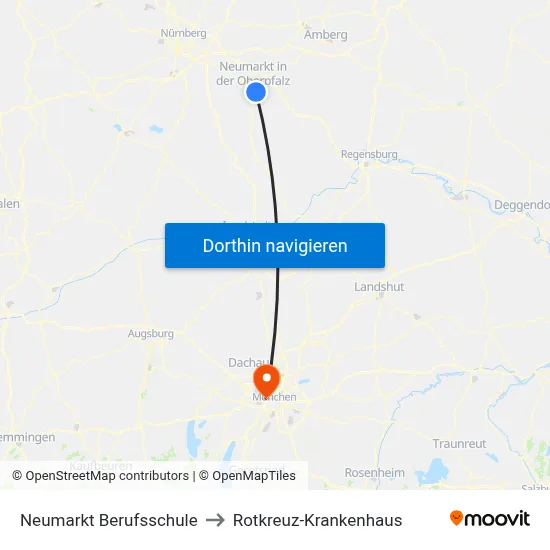 Neumarkt Berufsschule to Rotkreuz-Krankenhaus map