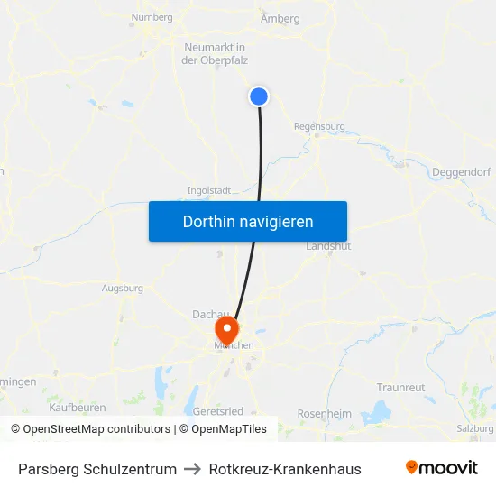 Parsberg Schulzentrum to Rotkreuz-Krankenhaus map