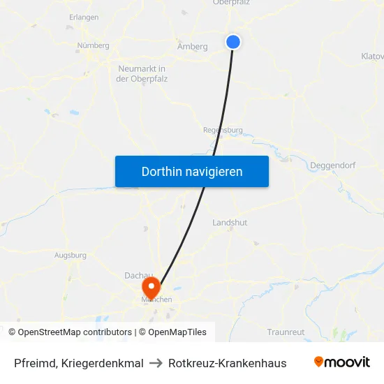 Pfreimd, Kriegerdenkmal to Rotkreuz-Krankenhaus map