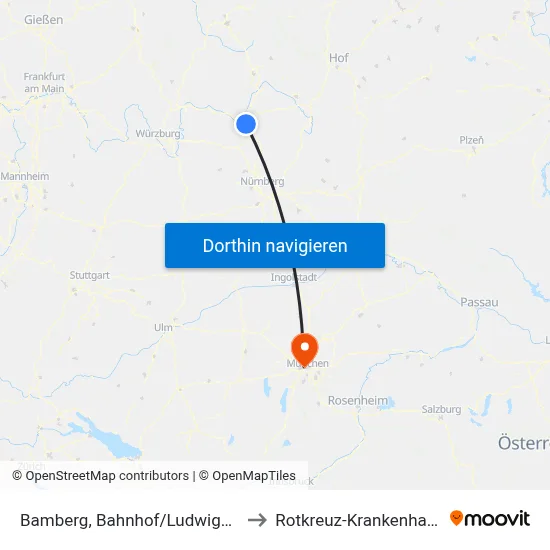 Bamberg, Bahnhof/Ludwigstr. to Rotkreuz-Krankenhaus map