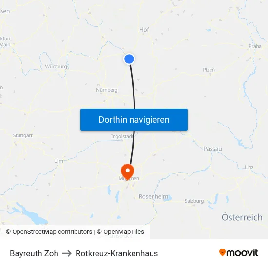 Bayreuth Zoh to Rotkreuz-Krankenhaus map