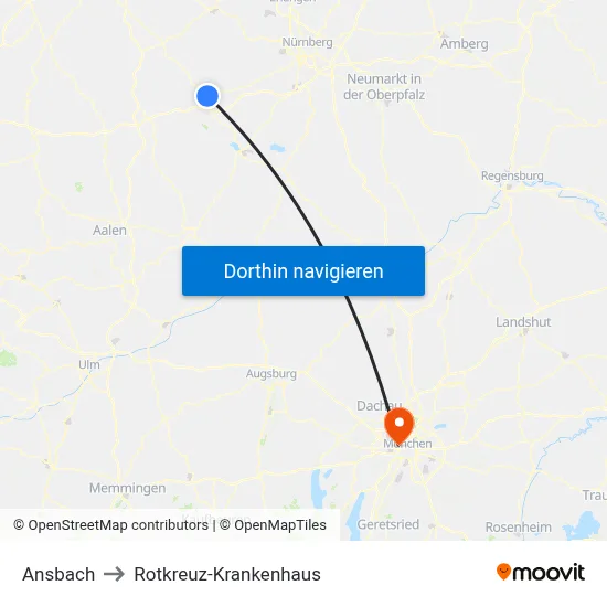 Ansbach to Rotkreuz-Krankenhaus map