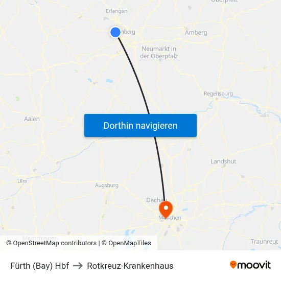 Fürth (Bay) Hbf to Rotkreuz-Krankenhaus map