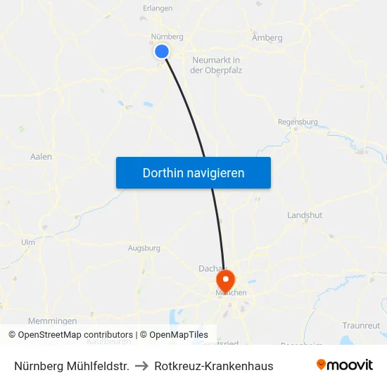 Nürnberg Mühlfeldstr. to Rotkreuz-Krankenhaus map