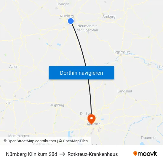 Nürnberg Klinikum Süd to Rotkreuz-Krankenhaus map