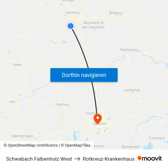 Schwabach Falbenholz West to Rotkreuz-Krankenhaus map