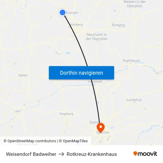 Weisendorf Badweiher to Rotkreuz-Krankenhaus map