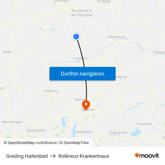Greding Hallenbad to Rotkreuz-Krankenhaus map
