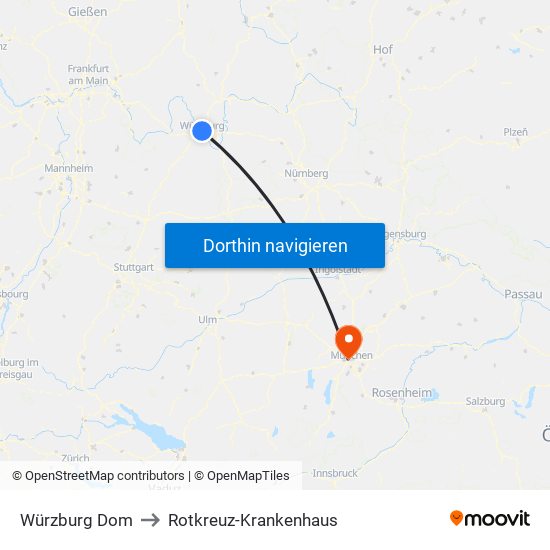 Würzburg Dom to Rotkreuz-Krankenhaus map