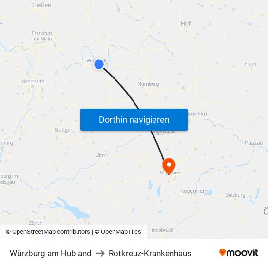 Würzburg am Hubland to Rotkreuz-Krankenhaus map