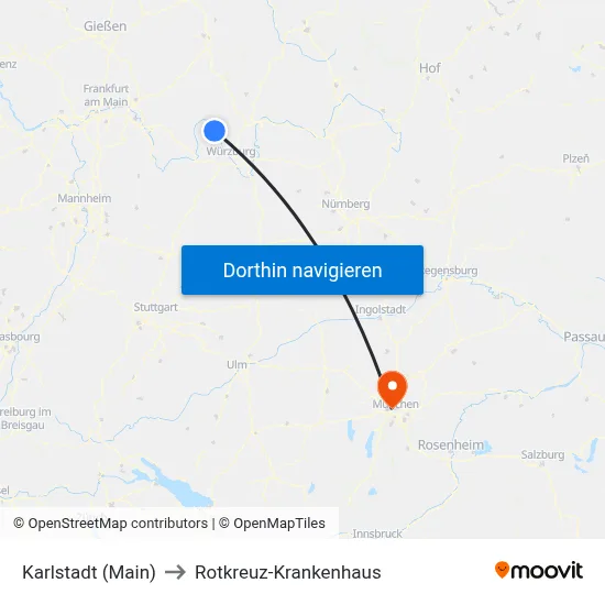 Karlstadt (Main) to Rotkreuz-Krankenhaus map