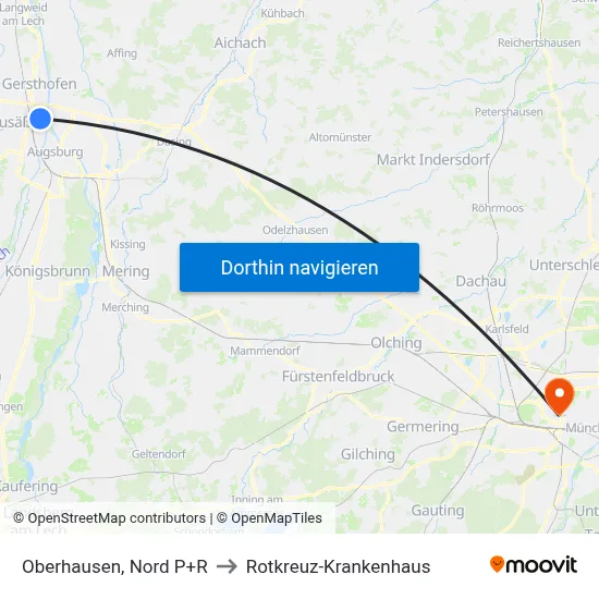 Oberhausen, Nord P+R to Rotkreuz-Krankenhaus map