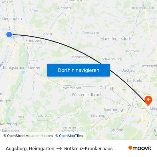 Augsburg, Heimgarten to Rotkreuz-Krankenhaus map