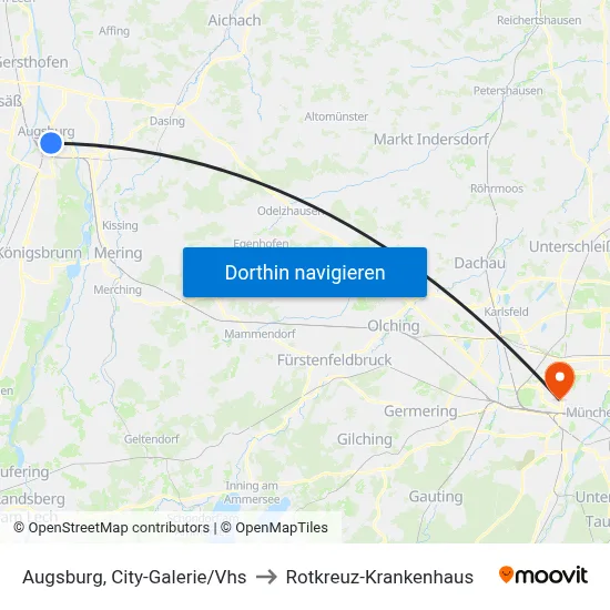 Augsburg, City-Galerie/Vhs to Rotkreuz-Krankenhaus map