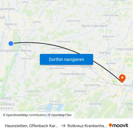 Haunstetten, Offenbach Karree to Rotkreuz-Krankenhaus map