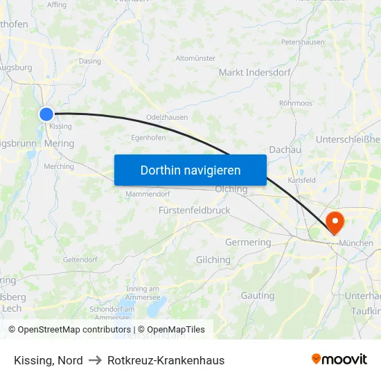 Kissing, Nord to Rotkreuz-Krankenhaus map