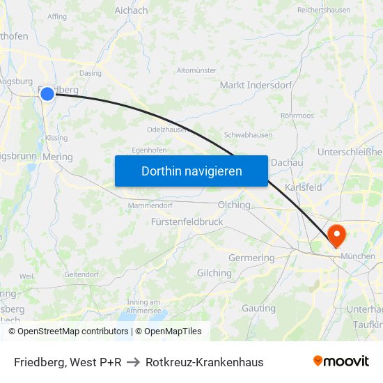 Friedberg, West P+R to Rotkreuz-Krankenhaus map