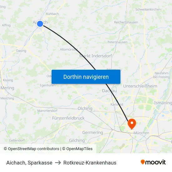 Aichach, Sparkasse to Rotkreuz-Krankenhaus map