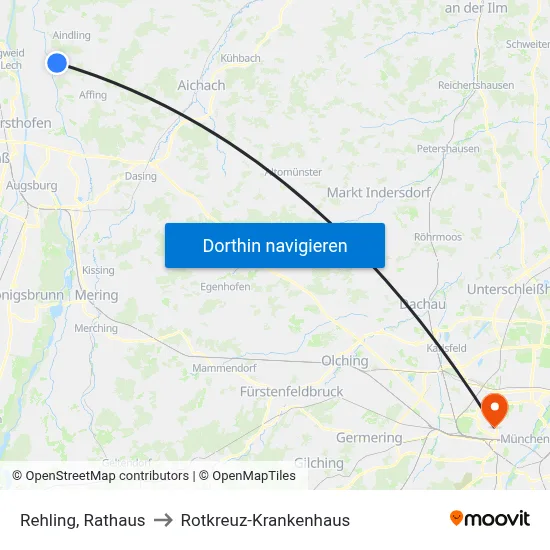 Rehling, Rathaus to Rotkreuz-Krankenhaus map