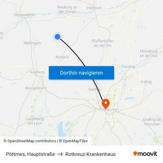 Pöttmes, Hauptstraße to Rotkreuz-Krankenhaus map