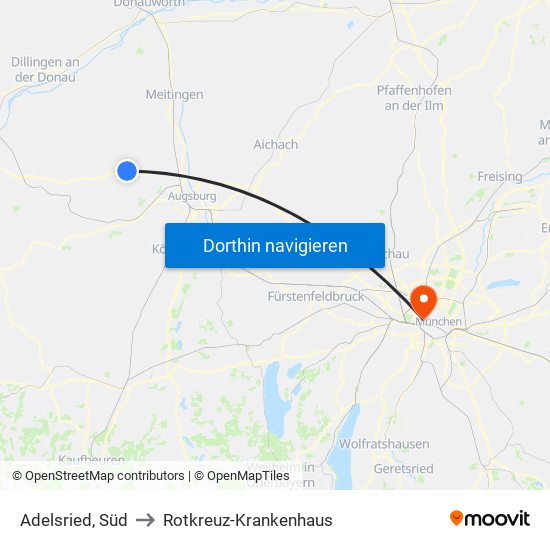 Adelsried, Süd to Rotkreuz-Krankenhaus map