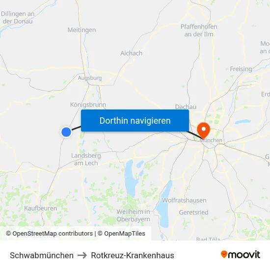 Schwabmünchen to Rotkreuz-Krankenhaus map