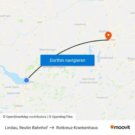 Lindau, Reutin Bahnhof to Rotkreuz-Krankenhaus map