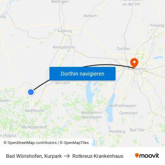 Bad Wörishofen, Kurpark to Rotkreuz-Krankenhaus map