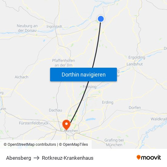 Abensberg to Rotkreuz-Krankenhaus map