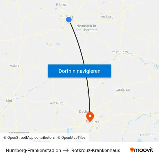 Nürnberg-Frankenstadion to Rotkreuz-Krankenhaus map