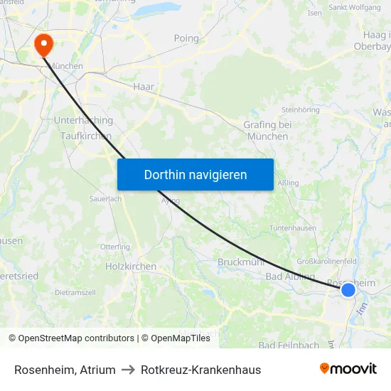 Rosenheim, Atrium to Rotkreuz-Krankenhaus map