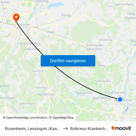 Rosenheim, Lessingstr./Kaserne to Rotkreuz-Krankenhaus map