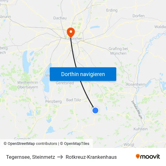 Tegernsee, Steinmetz to Rotkreuz-Krankenhaus map