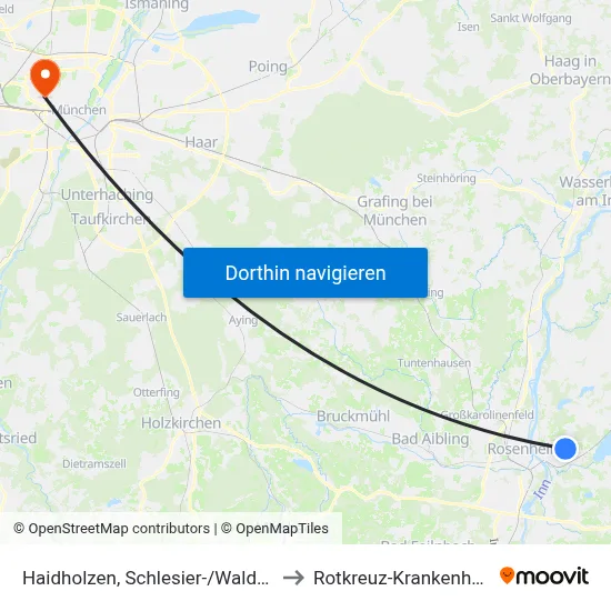 Haidholzen, Schlesier-/Wald-Str. to Rotkreuz-Krankenhaus map