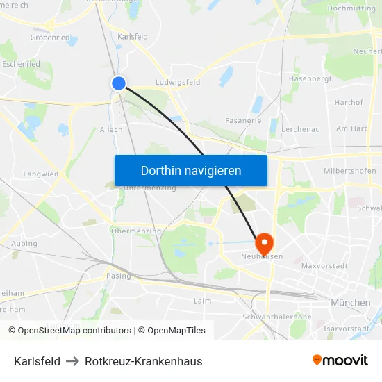 Karlsfeld to Rotkreuz-Krankenhaus map