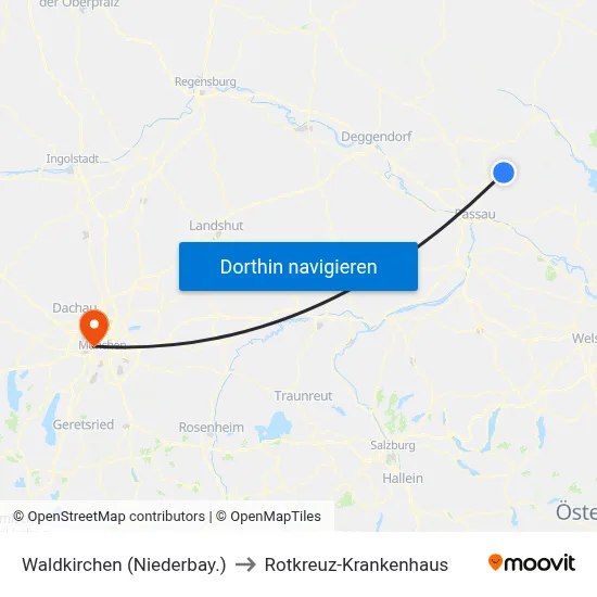 Waldkirchen (Niederbay.) to Rotkreuz-Krankenhaus map