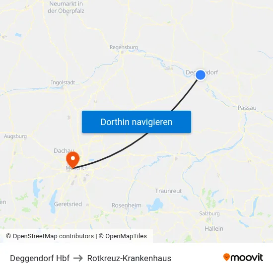 Deggendorf Hbf to Rotkreuz-Krankenhaus map
