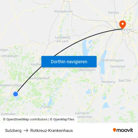 Sulzberg to Rotkreuz-Krankenhaus map