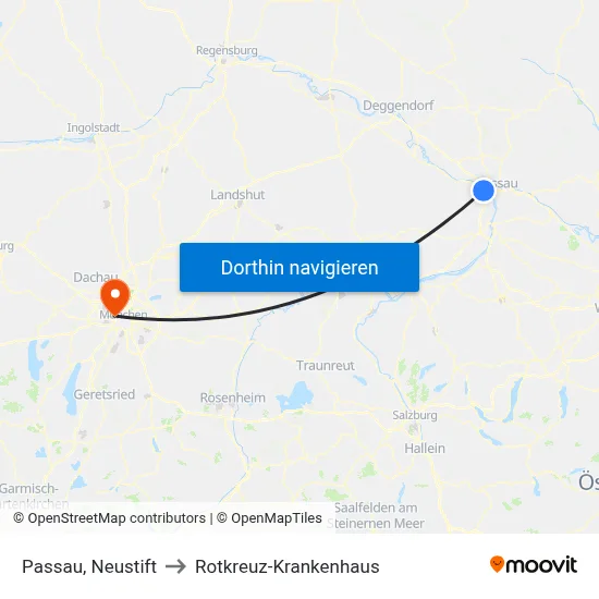 Passau, Neustift to Rotkreuz-Krankenhaus map