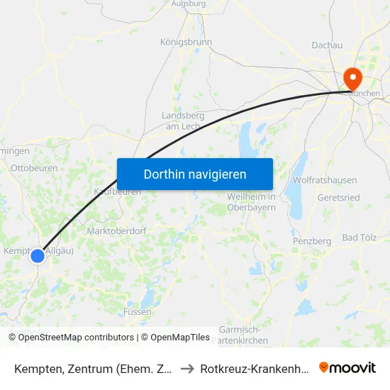 Kempten, Zentrum (Ehem. Zum) to Rotkreuz-Krankenhaus map