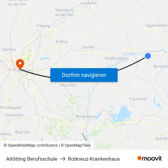 Altötting Berufsschule to Rotkreuz-Krankenhaus map