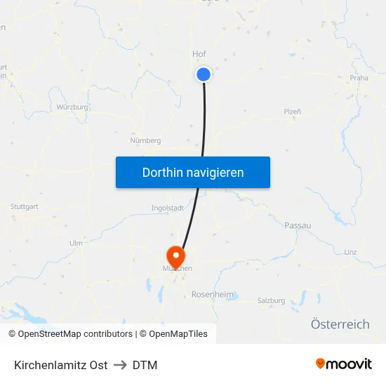 Kirchenlamitz Ost to DTM map
