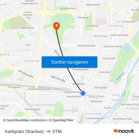 Karlsplatz (Stachus) to DTM map