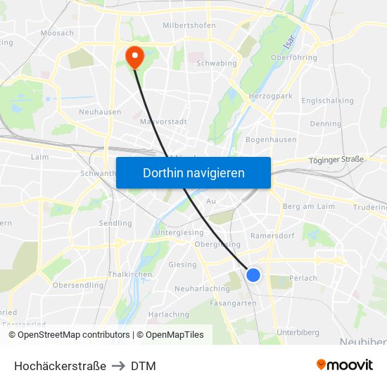 Hochäckerstraße to DTM map